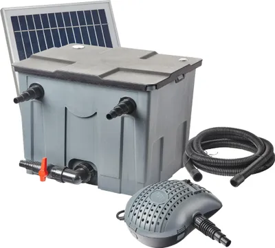 Produktbild von Heissner Solar Durchlauffilter-Set 8m³ - 3000 l/h inkl. 2x 20W Solar-Modul