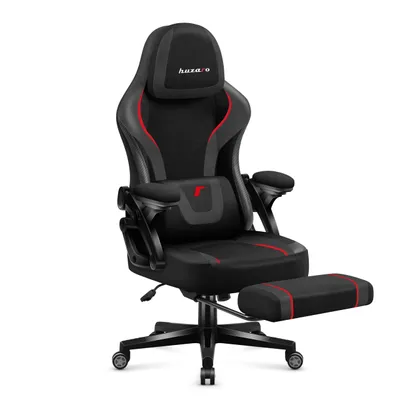 Image de Huzaro Force 4.6 | Chaise de jeu PC Chaise de bureau ergonomique | Repose-pieds Fonction bascule Appuie-tête réglable Dossier | jusqu'à 130 kg | Noir