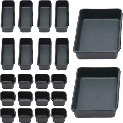 Immagine prodotto di Set di 22 organizer per cassetti JustValue – Antiscivolo – Impilabili – Nero