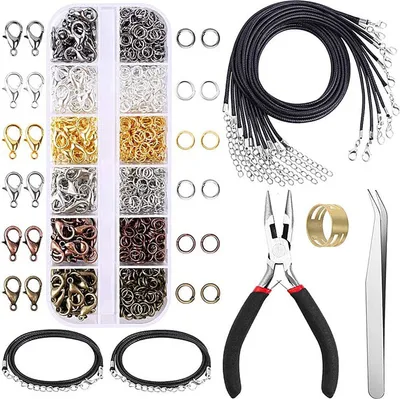 Produktbild von Ketten Verschlüsse, Armband Karabinerverschlüsse Set mit Schmuckzange, offener Bindering, Karabinerverschlüsse, Halsketten, Kordel für Halskettenreparatur, mit Schmuckherstellungszubehör - 6 Farben