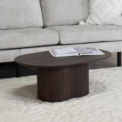 Produktbild von Couchtisch Oval - Dunkelbraun - Mangoholz - 90cm - Couchtisch Ava - Giga Meubel
