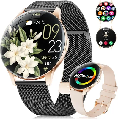 Immagine prodotto di Smartwatch da donna con chiamate Bluetooth / Smartwatch Amoled da 1,43 pollici con 120 modalità sportive, monitoraggio della frequenza cardiaca 24 ore su 24, contapassi, SpO2 e monitoraggio del sonno, compatibile con