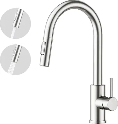 Produktbild von AICA Küchenarmatur mit 2 Wasserauslassmodi ausziehbar Brause 360° Drehbar Edelstahl Armatur Gebürstet