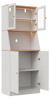Zdjęcie produktu dla Szafka kuchenna – komoda bufetowa – 70x40x180 cm – 5 szuflad – drzwi szklane – regulowane półki – blat – kolor biały