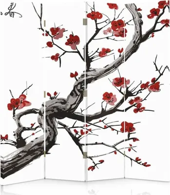 Produktbild von Paravent - Raumteiler Cherry Blossom - Dekorativer Raumtrenner cm. 145x170 (4 x)