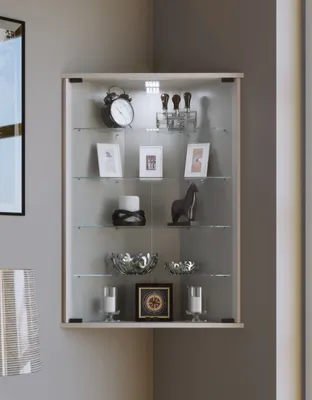 Produktbild von VCM Glasvitrine hängend | Vitrine Glas mit ESG-Sicherheitsglas | Maße ca. H. 88 x B. 67 x T. 23 cm (ohne Füße) | Hängevitrine Glas | Modern und platzsparend | Glas Vitrinenschrank - Vecko