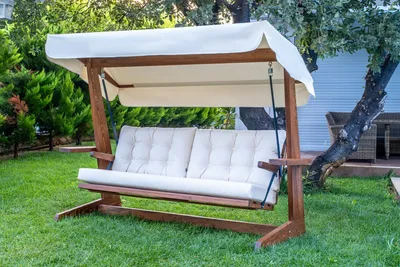 Image de Skye Decor, Viva 2400 - Beige, balancelle triple pour le jardin, 100 % épicéa, beige, 237 x 100 x 175 cm