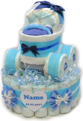 Produktbild von Windeltorte mit Windelkinderwagen in babyblau | Windelgeschenk Junge