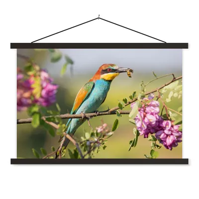 Produktbild von MuchoWow® Textilposter Vogel - Bienenfresser - Blumen 150x100 cm mit schwarzem Rahmen - Schlafzimmer
