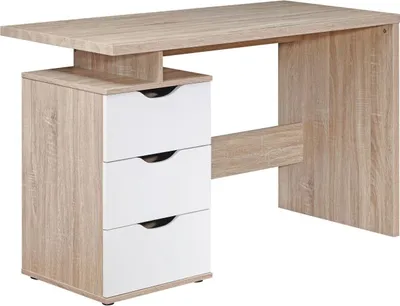 Produktbild von Schreibtisch MASSA 120 x 76 x 53 cm mit 3 Schubladen in Sonoma Weiß, Computertisch modern für Jugendliche, Laptoptisch platzsparend mit Ablage