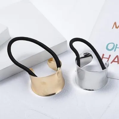 Produktbild von 4 Metallische Pferdeschwanzhalter mit Manschette, elastische Haarbänder und dekorative Haargummis, dünn und elegant, französische Haargummis