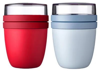 Produktbild von Mepal | Lunchpot Ellipse Mixed | Campus Red + Nordic Blue | Müslibecher to go | Unterteilung für Joghurt & Müsli | 500 ml + 200 ml | Geeignet für Gefrierschrank, Mikrowelle & Spülmaschine