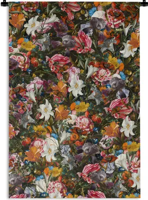 Produktbild von MuchoWow® Wandteppich Wandbehang Blumen - Schmetterling - Design - Kunst - Abstrakt - Malerei - Alte Meister 90x135 cm Tapisserie Dekoration Wandtuch - Baumwolle - Wandskulptur