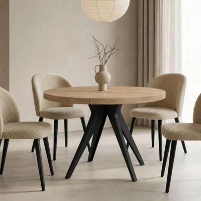 Produktbild von VENTO runder Tisch 90 cm, ausziehbar auf 140 cm, für Küche, Esszimmer, Wohnzimmer, Eiche Sonoma/Schwarz