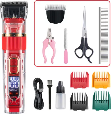 Produktbild von MODFU Haarschneider Tierhaarschneider, Tier Rasierer elektrisch Set, Akku Tierhaarschneider, Wasserdichte Professionelle Tierhaarschneider, Rot