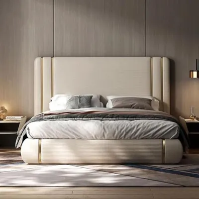 Obrázek produktu pro Elegantes Weißes Schlafbett Hohes Kopfteil Schlafzimmer Textilbett