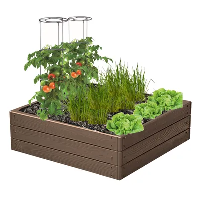 Image de Bac à fleurs de jardin, bac à plantes surélevé, bac à plantes brun, imitation bois 75,6 x 75,6 x 25 cm- Parfait pour planter des fleurs, faire pousser des plantes et des herbes aromatiques
