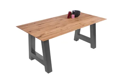 Produktbild von Esszimmertisch Schweizer Kante eckig massiv & geölt Eiche 200x100 silber A-Gestell Lotte