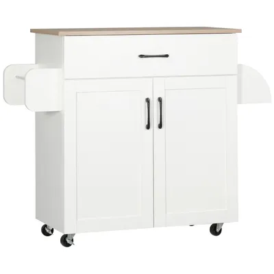 Image de HOMCOM Dessert îlot de cuisine multi-rangements 1 tiroirs 1 placard 2 portes avec étagère réglable porte-torchons et porte-épices - MDF blanc