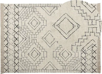 Obrázek produktu pro BELIANI Bavlněný koberec béžový a černý 160 x 230 cm geometrický vzor aztécký motiv moderní design