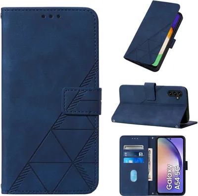 Produktbild von Hülle für Samsung Galaxy A54 5G Prägung Flip Leder Kartenfächer Schutzhülle mit Ständer Blau