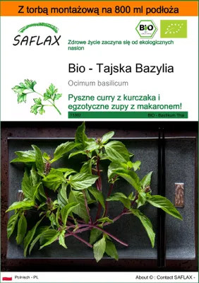 Zdjęcie produktu dla SAFLAX - Garden in the bag - Bio - Tajska Bazylia - 250 Nasiona - Z podłożem uprawowym w praktycznej, samorozkładającej się torbie - Ocimum basilicum