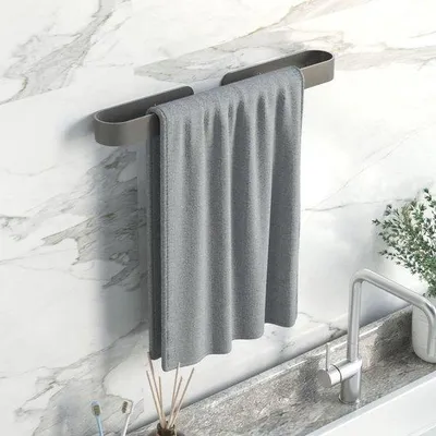 Obrázok produktu pre Hliníkový držiak na uteráky, samolepiaci, 40 cm, bez vŕtania, do kúpeľne, kuchyne, na balkón, čierno-sivá farba