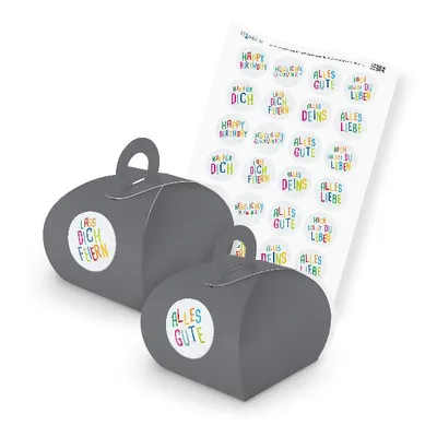 Produktbild von itenga SET Glückwünsche Kids (Motiv 77) 24x Geschenkschachtel mit Griff grau + S