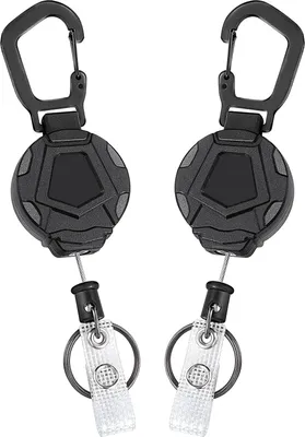Produktbild von 2er Pack einziehbarer Schlüsselanhänger, strapazierfähiger Karabiner Auswelter, taktische ID Ausweisrolle mit einziehbarer 31 Zoll Stahlschnur