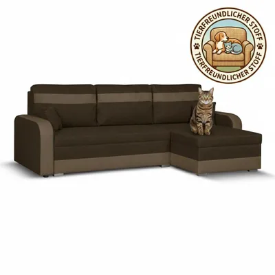 Produktbild von KomfortWelt24 Ecksofa mit Schlaffunktion und praktischem Bettkasten - Bequemer Eckcouch 214x140 cm L-Form CONDI Braun/Bronze