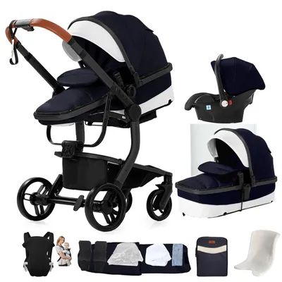 Image de Poussette 3-en-1 avec poignée en cuir et design léger et pliable