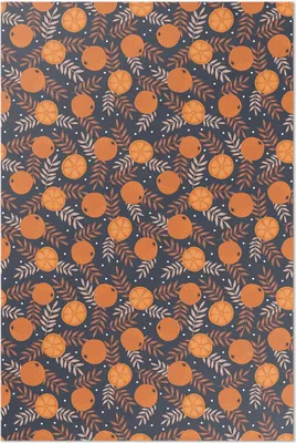 Produktbild von Illustration von Orangen und Blättern – Vinyl Fußmatte – 150x225 cm – Rutschfest, Pflegeleicht & Langlebig
