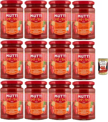 Produktbild von Mutti Sugo di pomodori con pomodoro datterino e olio extra vergine d'oliva, Tomatensauce mit Datterino Tomaten und extra native Olivenöl, 12x 280g + Italian Gourmet polpa 400g