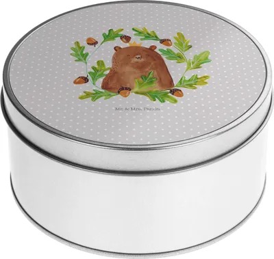 Produktbild von Mr. & Mrs. Panda Dose Bär König - Grau Pastell - Geschenk, Vater, Papa, zuckerdose, Daddy, keksdosen, Teddy, Kaffeedose, Keksdose, Vatertag, Vorratsdosen, Papi