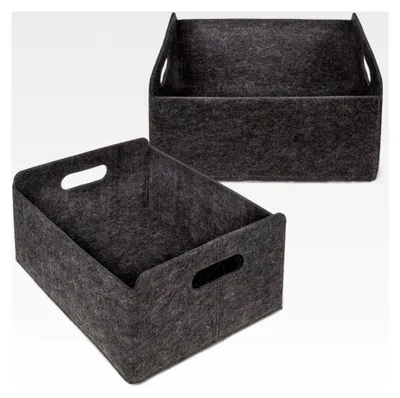Produktbild von 2er Set Filz-Aufbewahrungsbox Dunkelgrau - Faltbarer Filzkorb 31x25x15 cm - Stabiler Aufbewahrungskorb mit Tragegriffen für Regal und Kleiderschrank - Vielseitiger Organizer für Zuhause