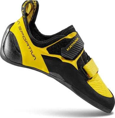 Kletterschuh Katana von La Sportiva in Gelb und Schwarz; mit Klettverschluss und ergonomischem Design.
