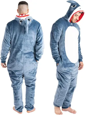 Productafbeelding van Uni Onesie Kostuum Skelet of Haai voor Volwassenen - Superzachte Fleece Jumpsuit