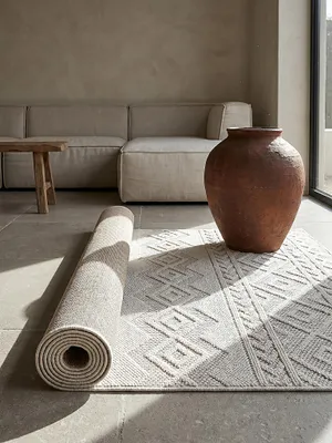 Produktbild von Flurläufer Kurzflor Berber Polypropylen Creme 80x150 cm Flur Küche Boho STURA | Kadima Design