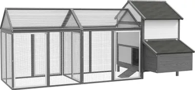 Produktbild von Hühnerstall Kleintierstall 2 Außengehege, 1 Nistkasten, 2 Rampen,Asphaltdach, wetterbeständig, Grau