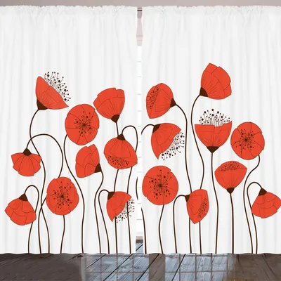 Obrázek produktu pro ARANDE Květinová záclona, mák v květu, styl Art Deco, léto, zahrada, moderní vzor, 280 x 175 cm, vermilion a perleťová