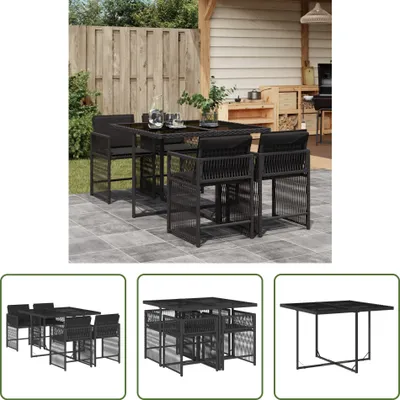 Produktbild von The Living Store 5-tlg. Garten-Essgruppe mit Kissen Schwarz Poly Rattan
