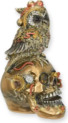 Produktbild von Steampunk Figur Schädel mit Eule aus Kunstharz Replikat Retro Design Dekoration