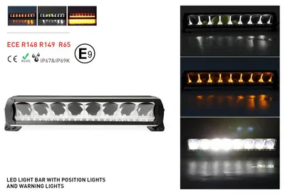 Obrázok produktu pre 45 cm, 12 – 24 V, kvalitný LED panel / LED svetlomet (DRL) s bielym pozičným svetlom a oranžovým výstražným blikajúcim svetlom
