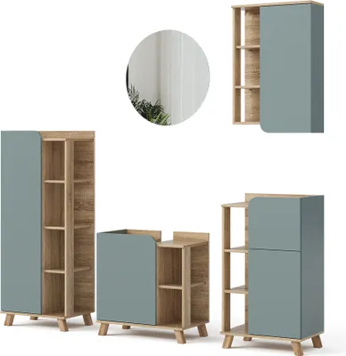 Immagine prodotto di Set di mobili da bagno Vicco Karen Sonoma/blu 5 parti, Model 47299