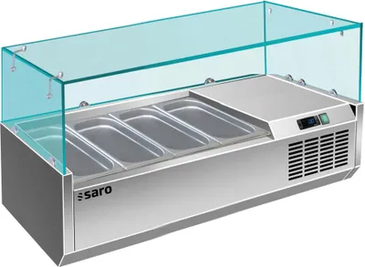 Produktbild von SARO Kühlaufsatz - 1/3 GN, Modell VRX 1200/380 Aufsatzkühlvitrine, Kühlaufsatz, Aufsatzvitrine, GN-Einlass, Glas, für Pizzatisch, Pizzeria, Imbiss, Mensa, Kühlen, Zubereiten, Vorbereiten