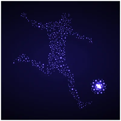 Produktbild von Wallario Wandbild aus Acryl, 50 x 50 cm, freischwebende Optik - Fußball - ein Spieler aus tausend Sternen in blau