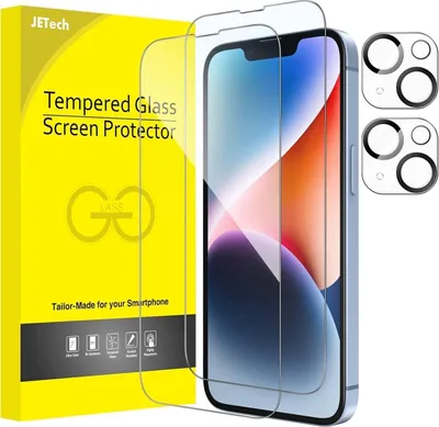 Zdjęcie produktu dla JETech Folia ochronna na cały ekran do iPhone 14 6,1 cala, w tym ochrona aparatu, szkło pancerne, osłona ekranu - 2 sztuki