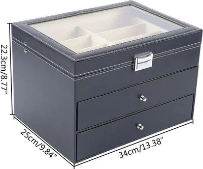 Immagine prodotto di Scatola pieghevole con 24 scomparti, 3 cassetti e coperchio in vetro, 34x25x22 cm, organizer