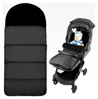 Produktbild von Winterfußsack, Übergangsfußsack für Kinderwagen, Wasserdichter Fußsack mit Verstellbarem Seitlichen Reißverschluss, Universeller Winterfußsack für alle Kinderwagen (Schwarz)