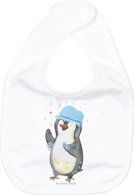 Produktbild von Mr. & Mrs. Panda Lätzchen Pinguin Duschen - Weiß - Geschenk, Singen, Schlabberlatz, Sabberlätzchen, Dusche, Sabber, Duschkonzert, Neustart, Babylätzchen, Für Babys